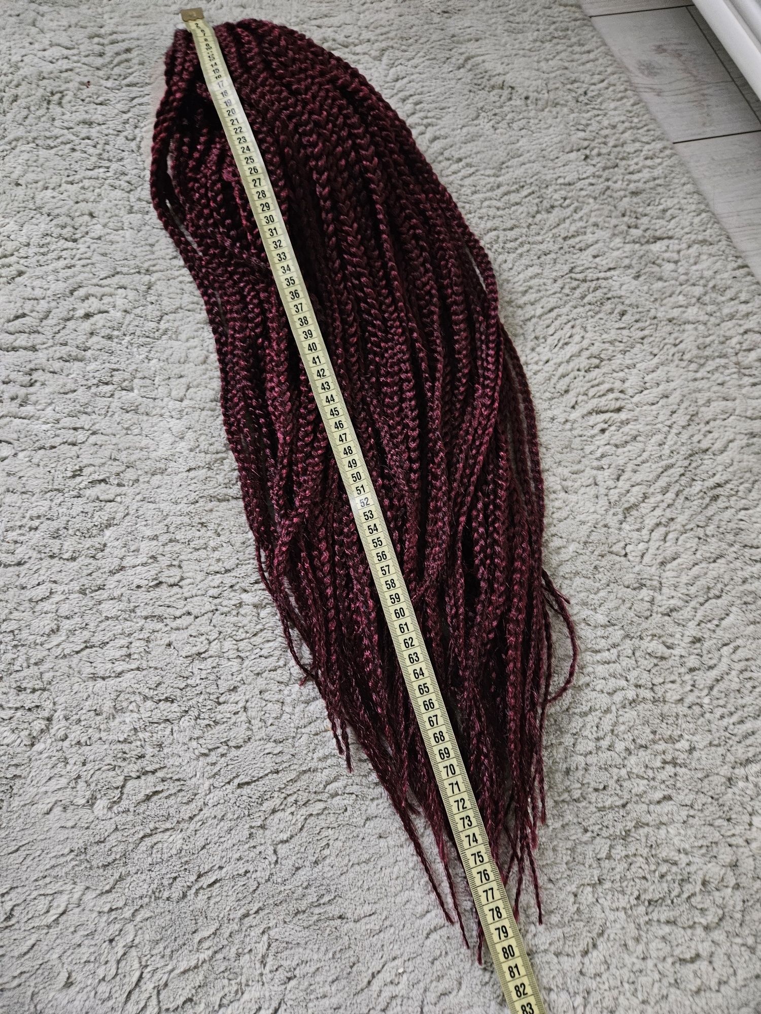 Peruka lace front warkoczyki syntetyczne bordowe