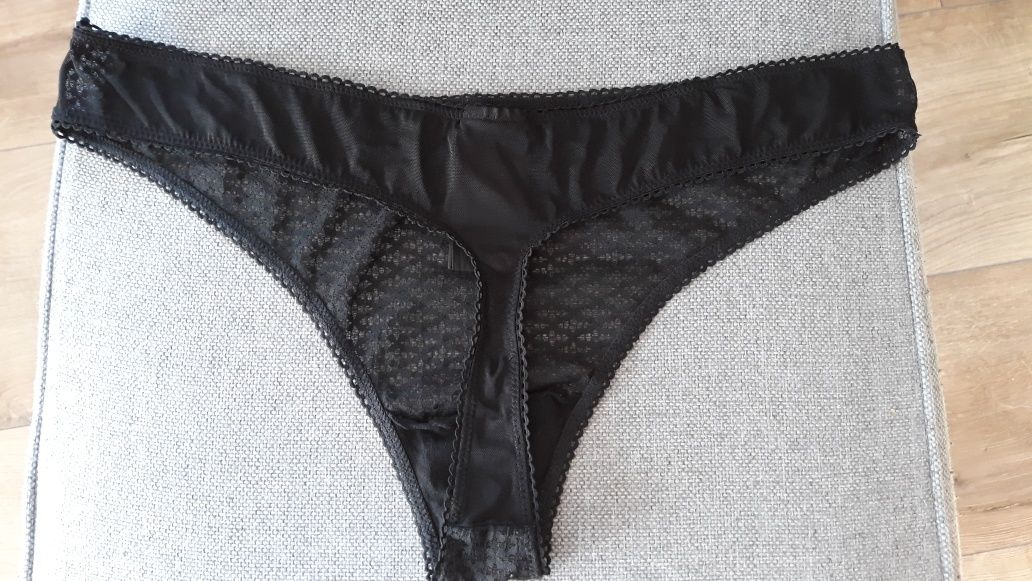 Siateczkowe czarne majtki stringi rozmiar XL H&M