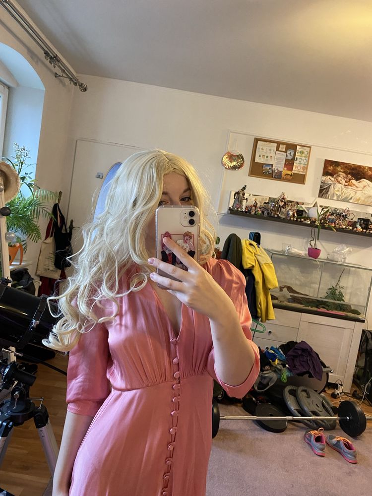 Blond peruka cosplay kręcone falowane włosy