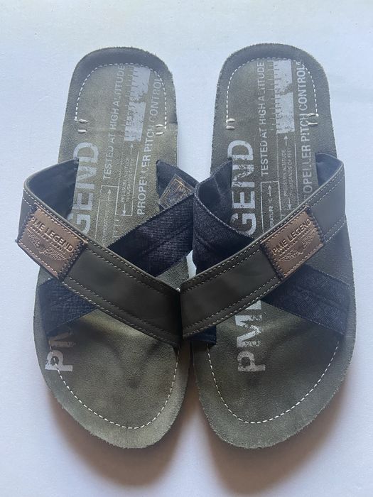 Мужские шлёпанцы зелёного цвета кожаные