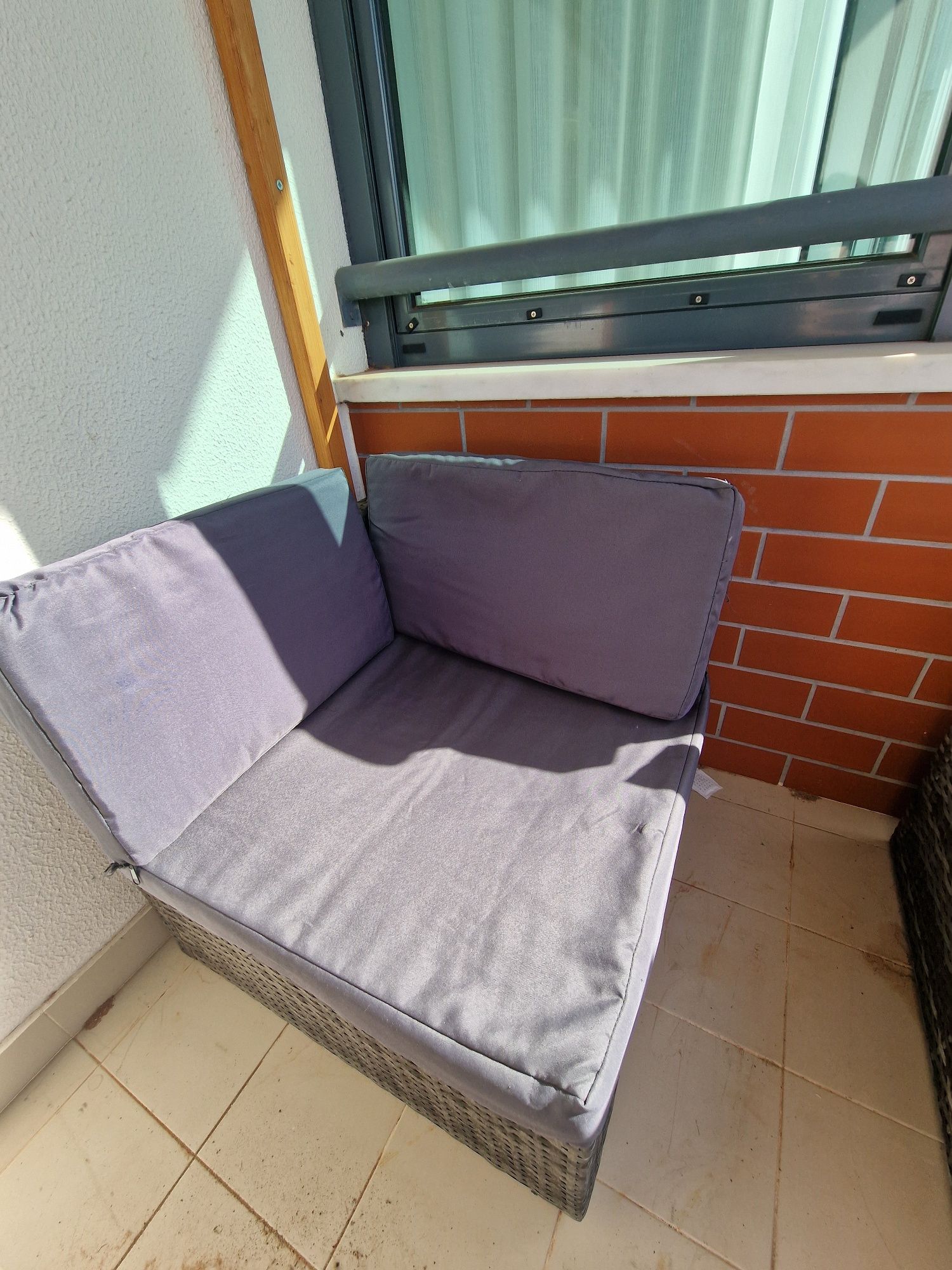 Sofá de jardim de 3 lugares em vime com canto