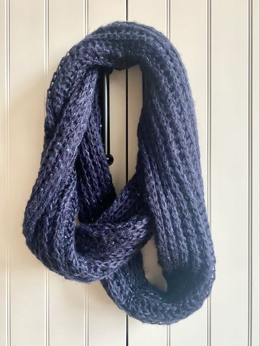 Granatowy niebieski szal komin cekin Mohito zimowy kołnierz błyszczący