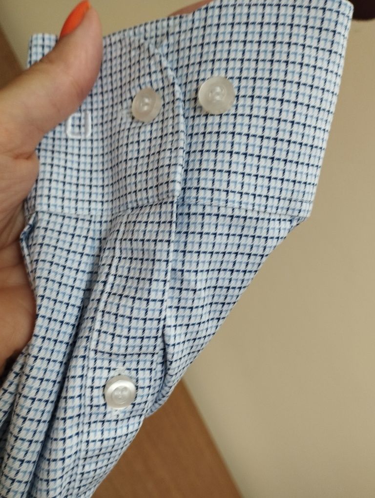 Koszula męska kratka w kratkę s m Olymp body fit slim niebieska j nowa