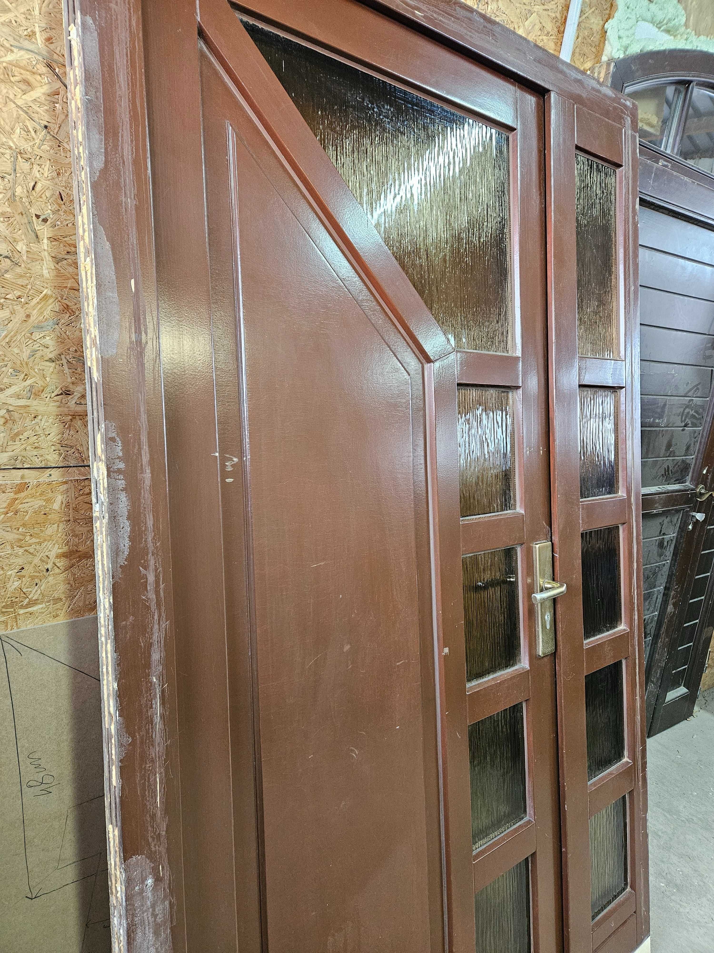 DRZWI Zewnętrzne Drewniane Sosnowe z Doświetlem Wejściowe 135x222cm