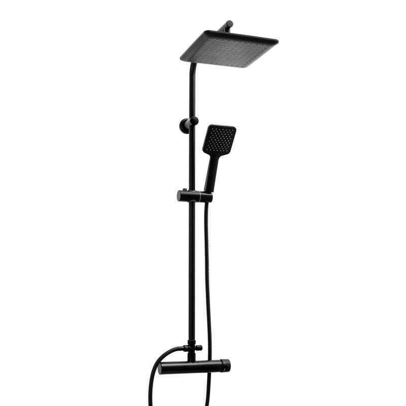 Zestaw prysznicowy czarny ścienny bateria natrysk z deszczownicą 23 cm