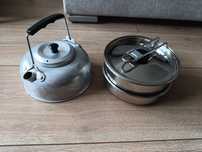 Menażka turystyczna 2 częściowa stalowa + czajnik aluminiowy biwakowy