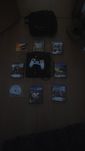 Playstation 4, comando de ps4, mala, e muitos jogos