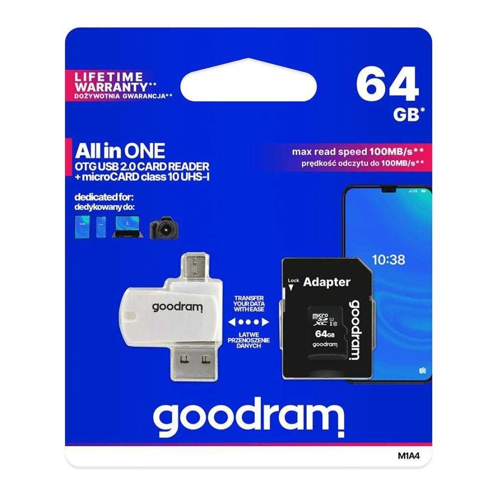 Karta pamięci microSDXC Goodram M1A4-0640R12 64GB + adapter SD  i USB