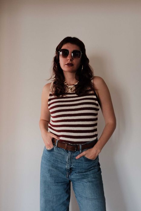 Top em Malha às Riscas da Zara Tamanho M–L (38–42)