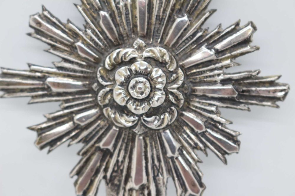 Arte Sacra Resplendor em Prata Floral 12 raios Antigo 8,5X17 altura cm