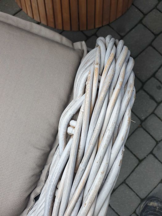 Meble ogrodowe 6 foteli z naturalnego rattanu + stół z drzewa tekowego