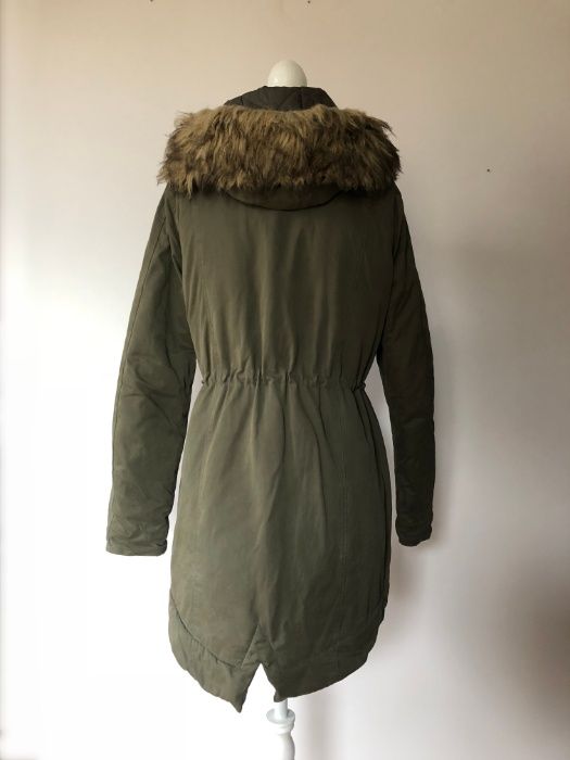 Parka kurtka khaki XS 34 Only futerko zielona futrzany kaptur zimowa