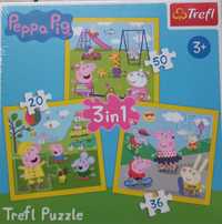 NOWE Puzzle Świnka Pepa 3w1 Trefl 3+ 20, 36, 50 elementów TANIO!!!