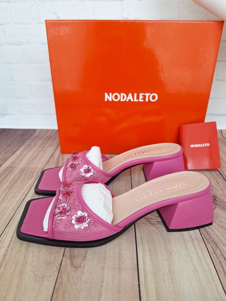 Klapki damskie na obcasie Nodaleto skóra naturalna 40 26cm