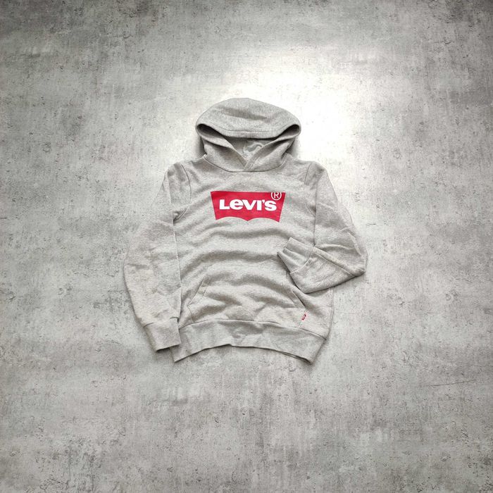 DAMSKA PREMIUM Bluza z Kapturem Klasyczna Duże Logo Nadruk Levis Szara