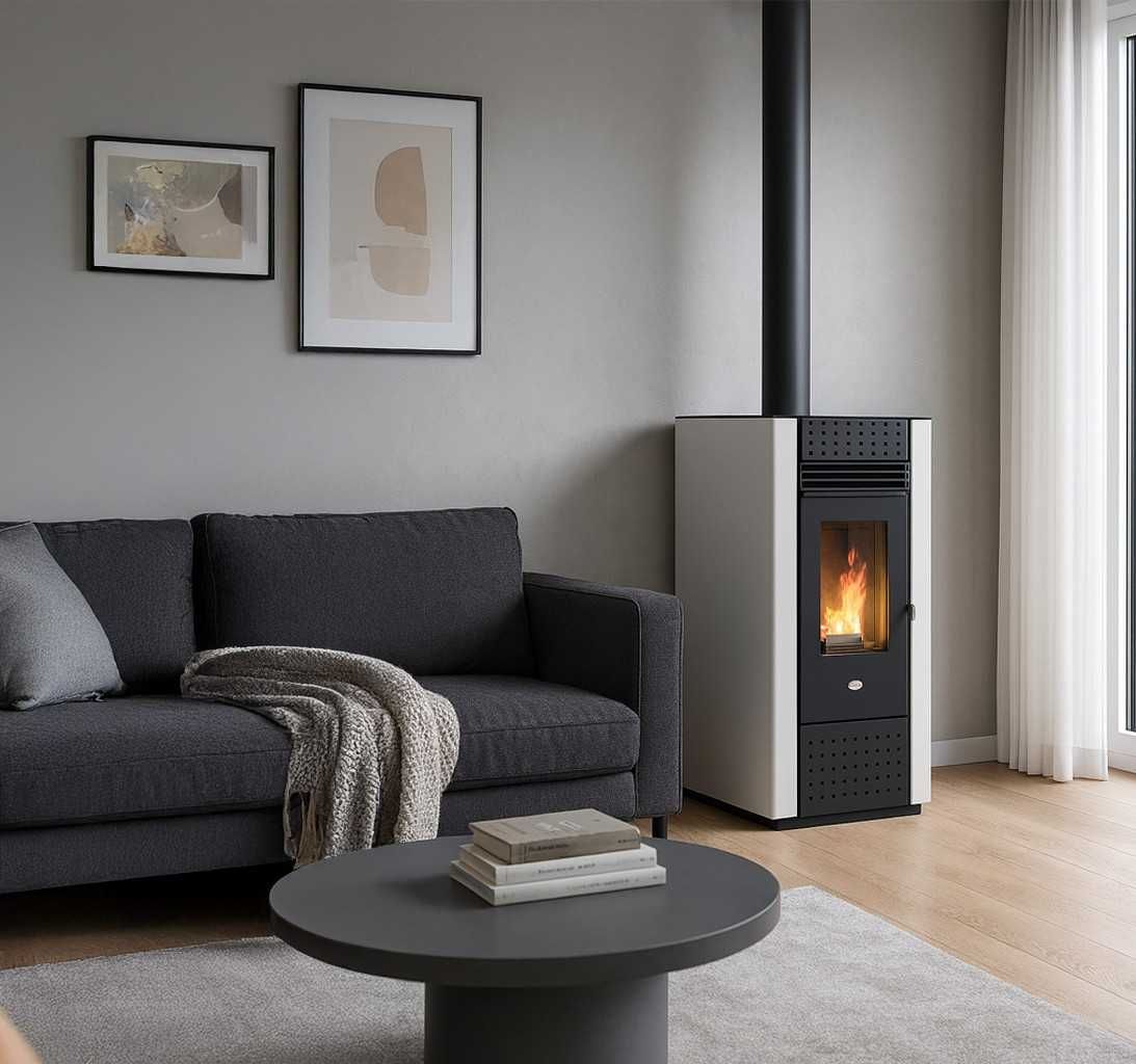 Piec piecyk na pelet pellet Irma 9kW biały z DGP