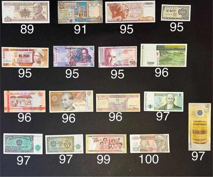 Банкноти купюри країн світу від 50 до 100 грн