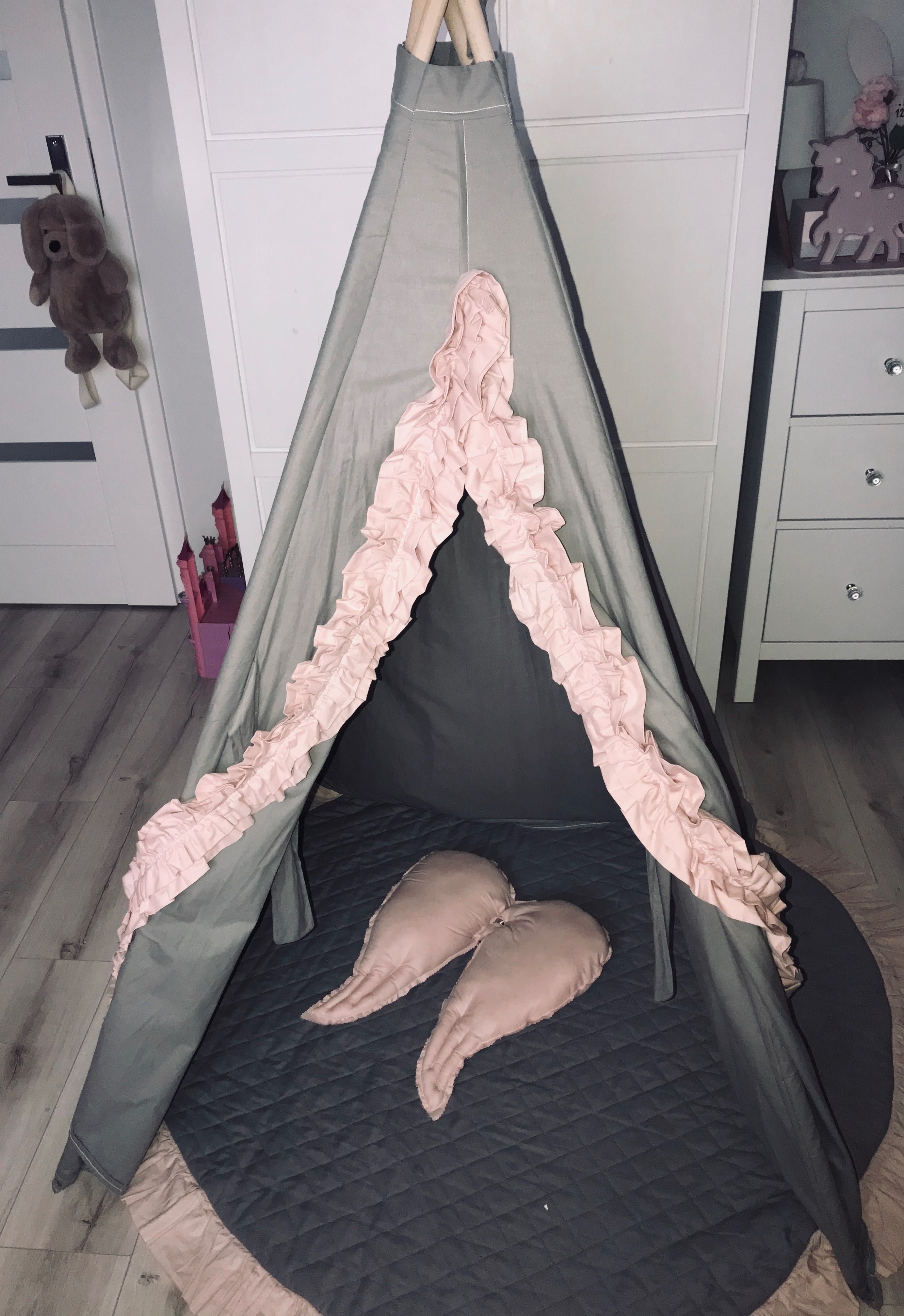 Tipi namiot szary różowy stabilny