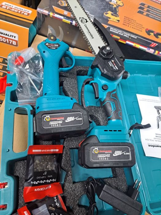 Zestaw piła łańcuchowa plus sekator 2x aku  48v 2x łańcuch walizka 8 c