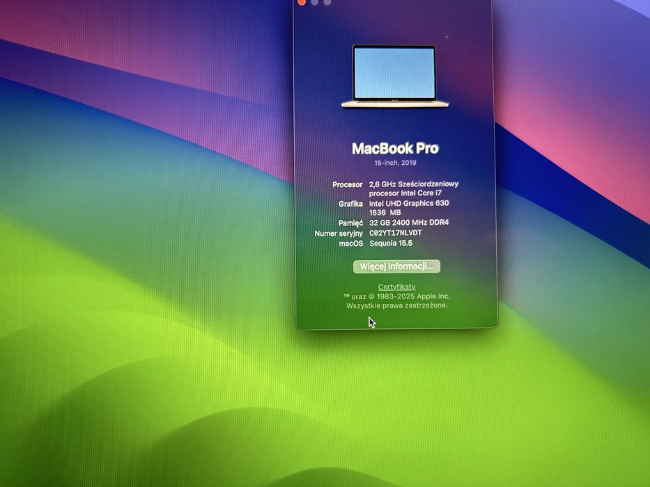 Laptop Macbook Pro 15 2019 i7-9750H/32GB/Radeon Pro 560X/ 512 GB ssd