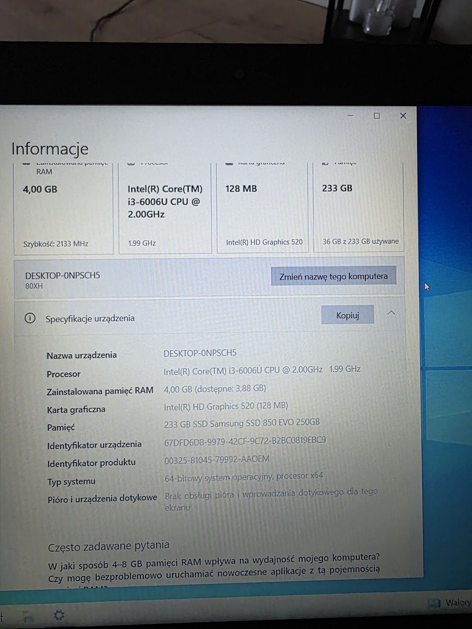 Lenovo ideapad 330-15IKB, 250GB SSD samsung evo, i3.