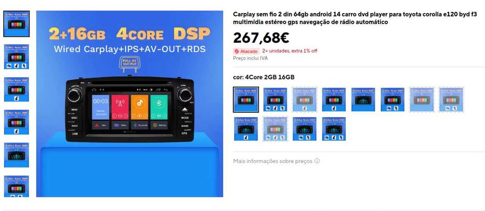 Rádio Android para Toyota Corolla E120