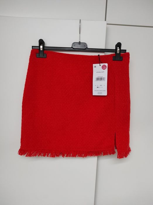 Stylowa Mini Spódnica Bouclé/Tweed - Ceglany Pomarańcz Nowa Sinsay