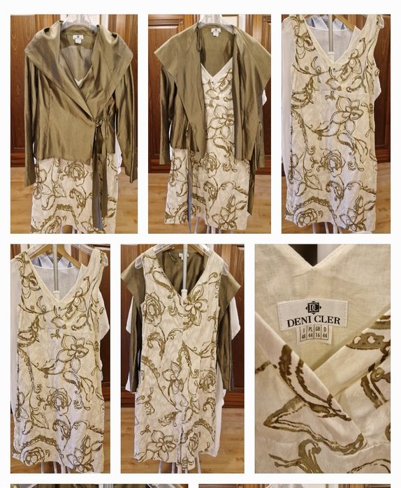 Wizytowa  szykowna SUKIENKA Deni Cler 44 bawelna ecru kremowa jak nowa