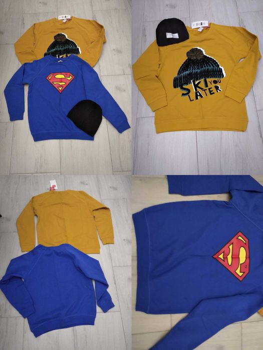 Zestaw 3cz. Nowa bluza Smyk 158 musztardowa czapka C&A bluza Supermen