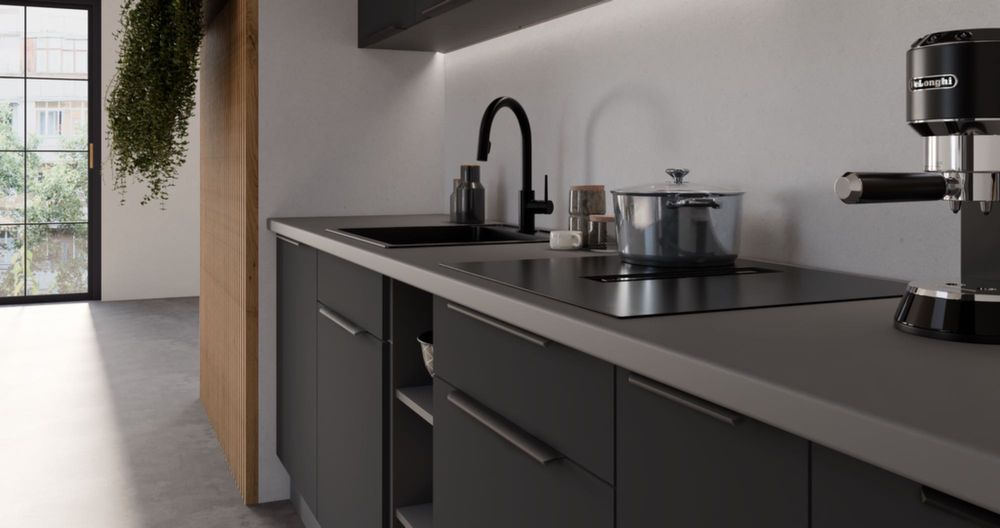 Meble kuchenne kuchnia CZARNA ANTYFINGER zestaw mebli MAT BLACK