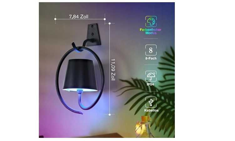 Lampka led zawieszana na ścianie ładowanie usb czarny mat metalowa