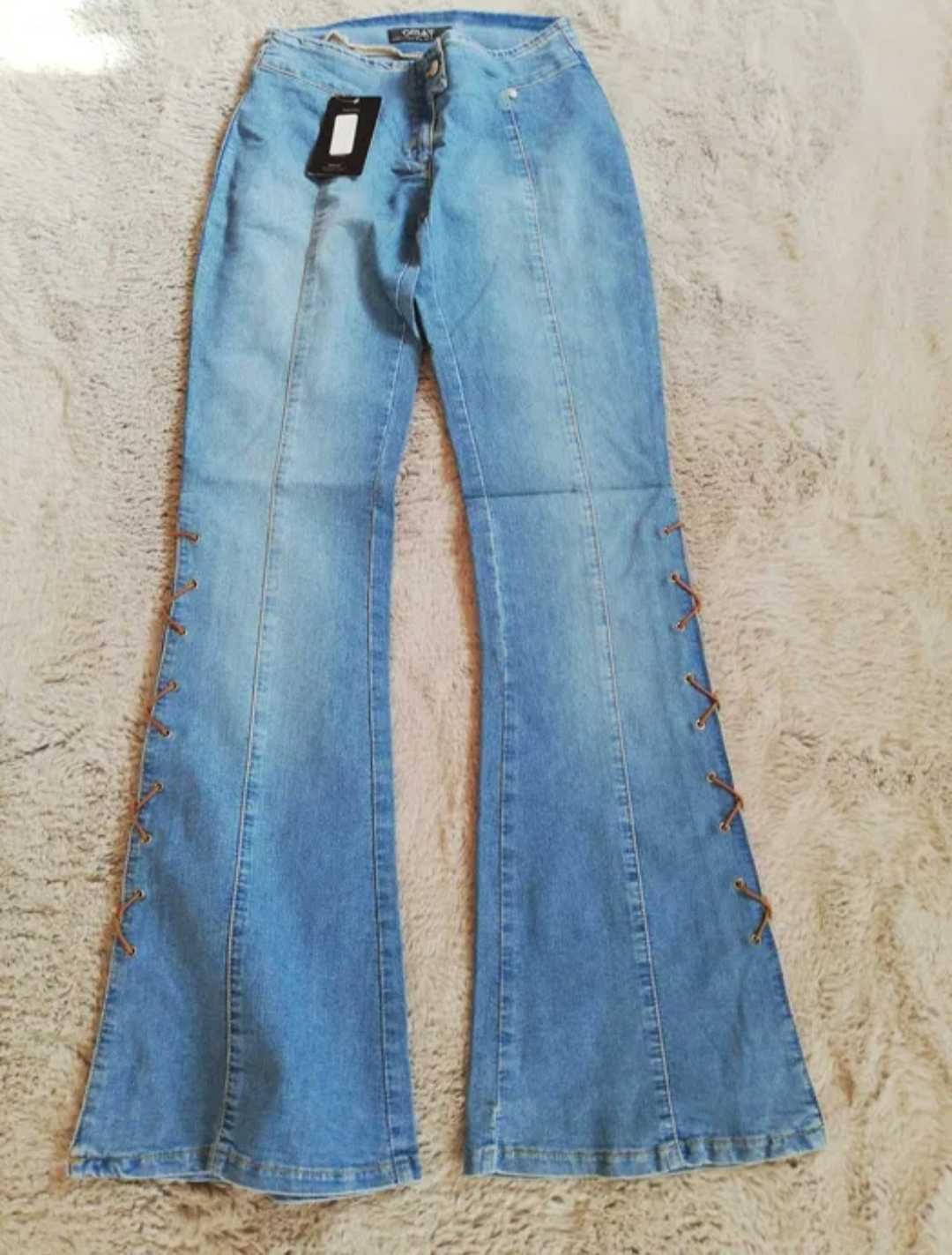 jeans dzwony szarawary