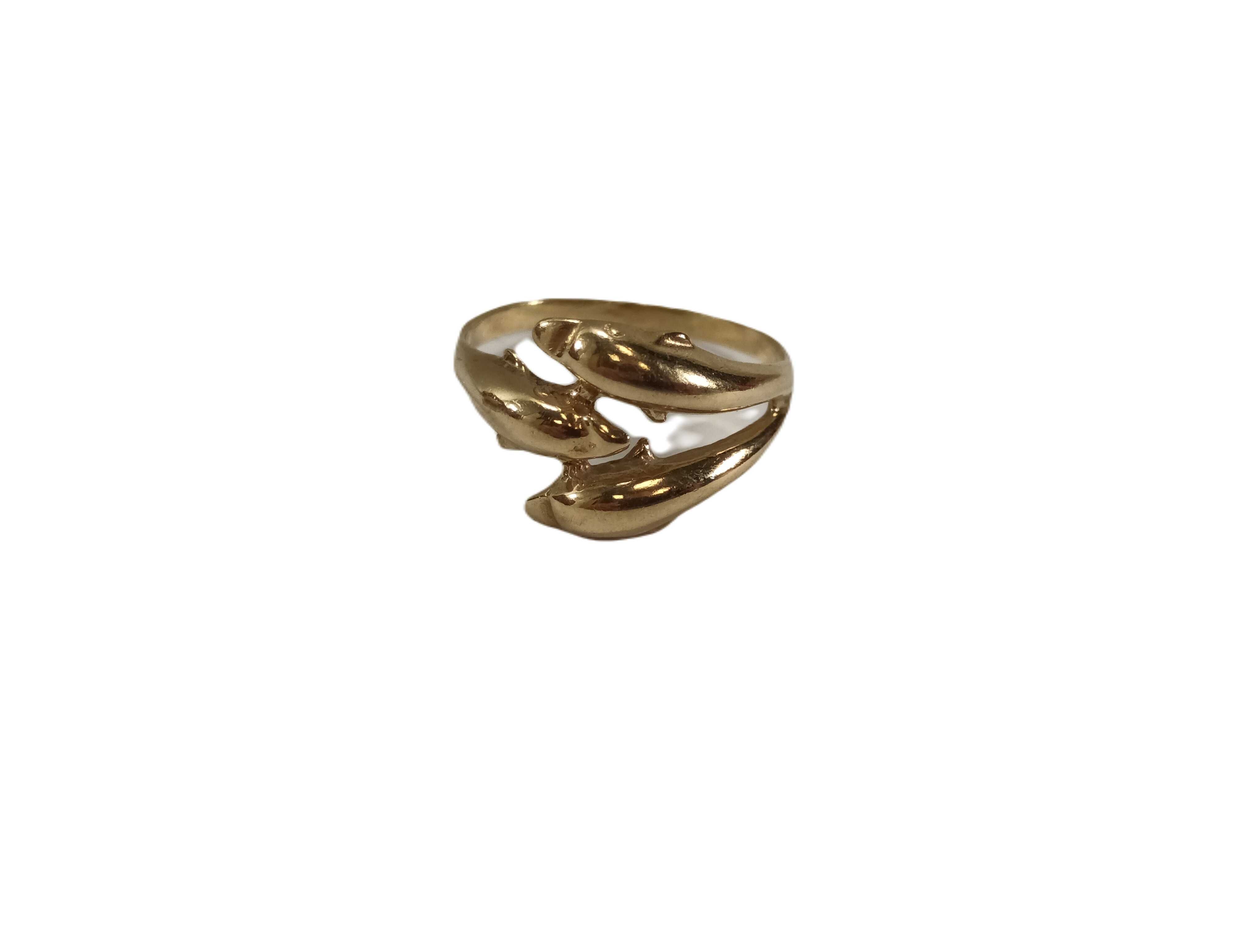ZL712 urzekający złoty pierścionek trzy delfinki 585 Rozmiar:10