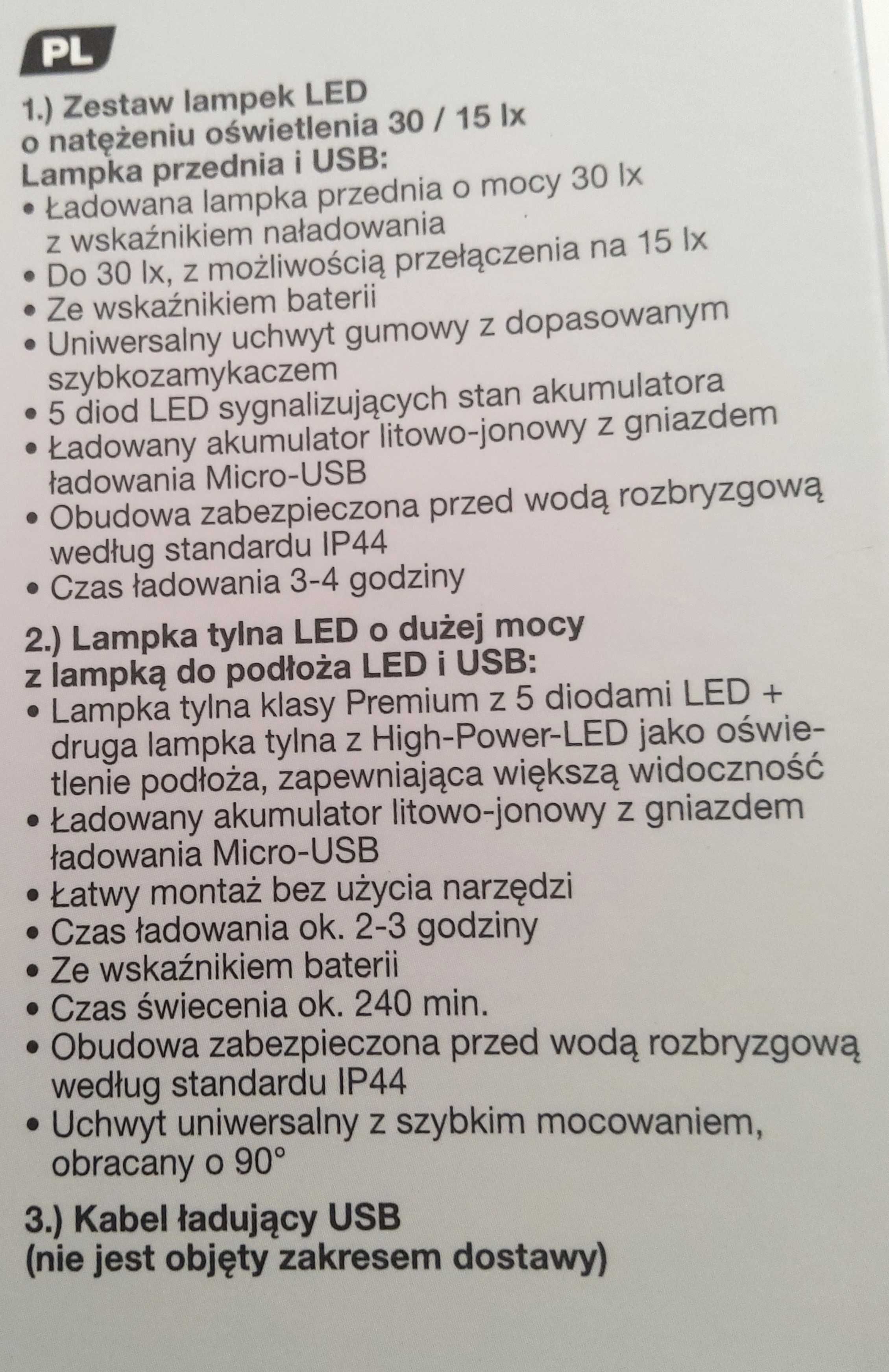 Oświetlenie rowerowe Fisher LED/USB 30 LUX