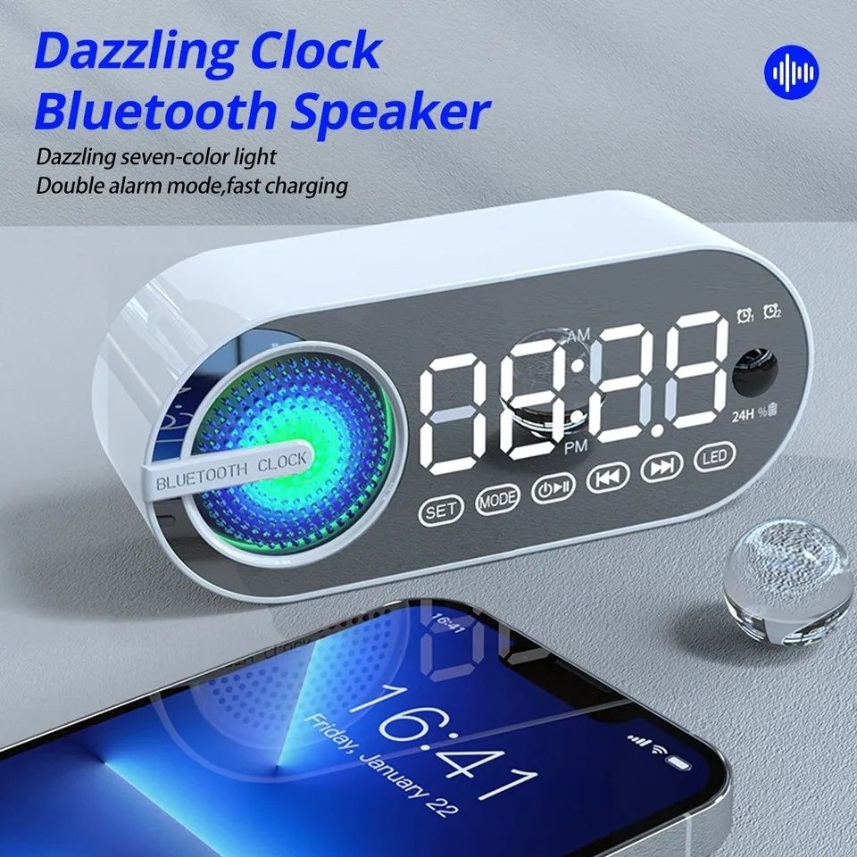 Głośnik Budzik Zegar Led Czarny Bluetooth FM