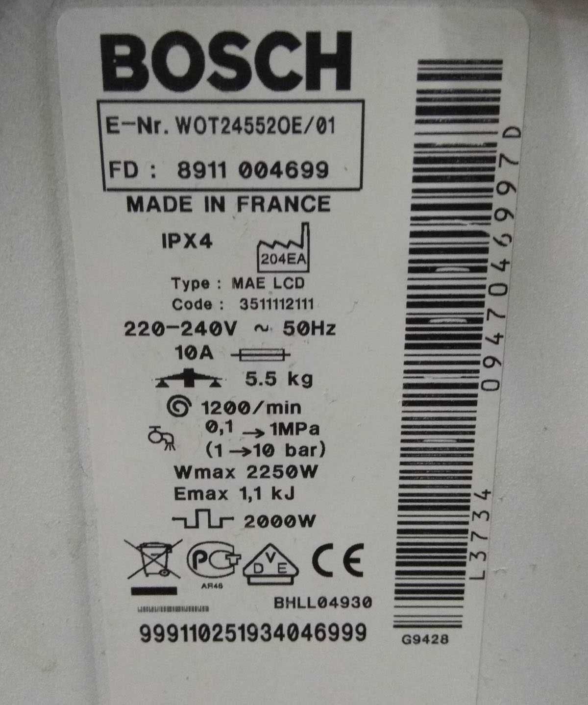 Запчасти стиральная машинка Bosch Logixx 6 5,5 кг WOT24552OE
