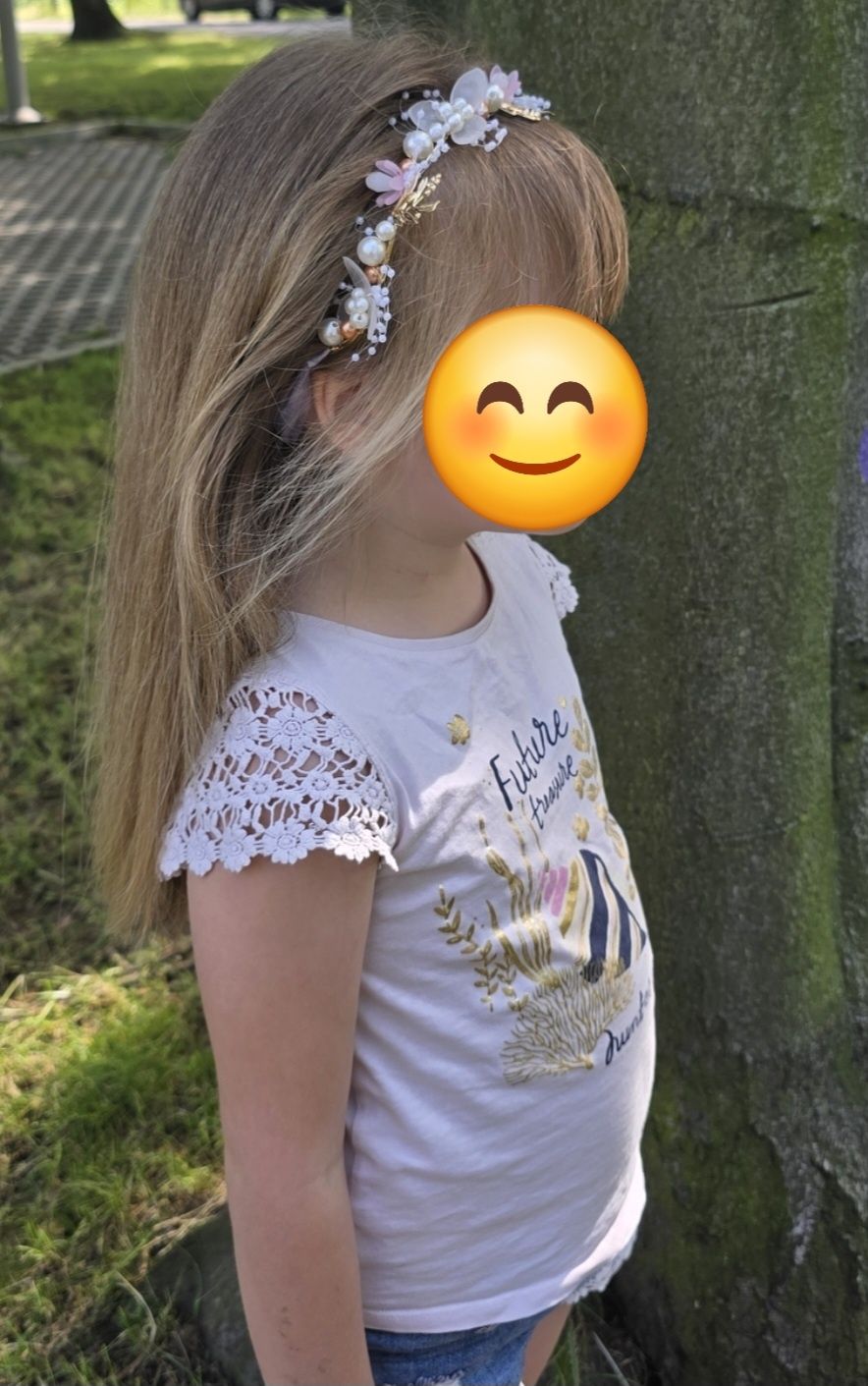 Elegancki wianek na druciku różowe dodatki wstążka boho komunia ślub