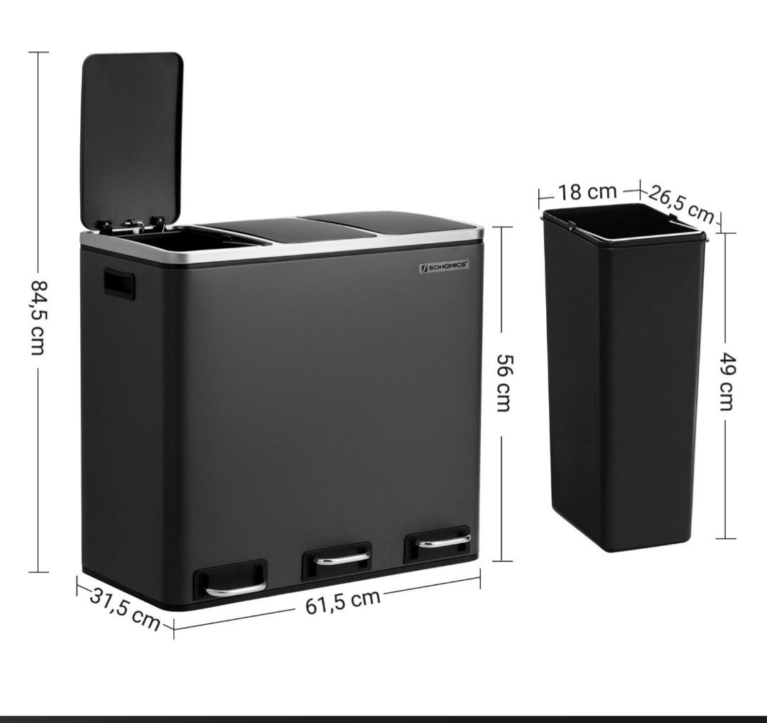 Kosz na śmieci 3-komorowy x 18l songmics