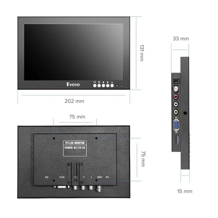 Monitor 8" HDMI IPS przenośny ekran obsługujący HDMI/VGA/AV/BNC/SPEAK