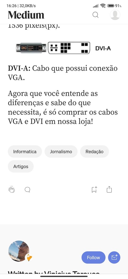 Cabo DVI-A Macho - Macho 5mt creme