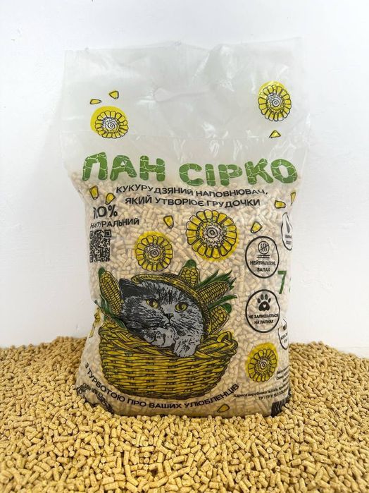 Кукурузный наполнитель для котов Пан Сірко 4,5 кг