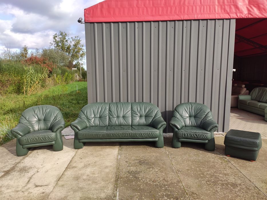 Sofa skórzana 3-osobowa+2 fotele+pufa- skóra naturalna! Okazja