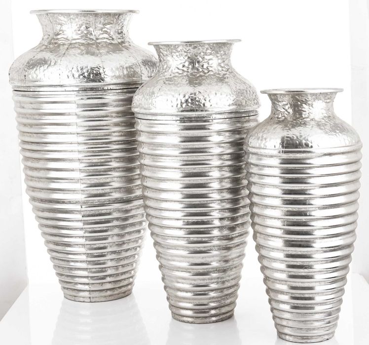 3 x Srebrna Wysoka Metalowa Osłonka Doniczka Wazon Komplet Loft 179617