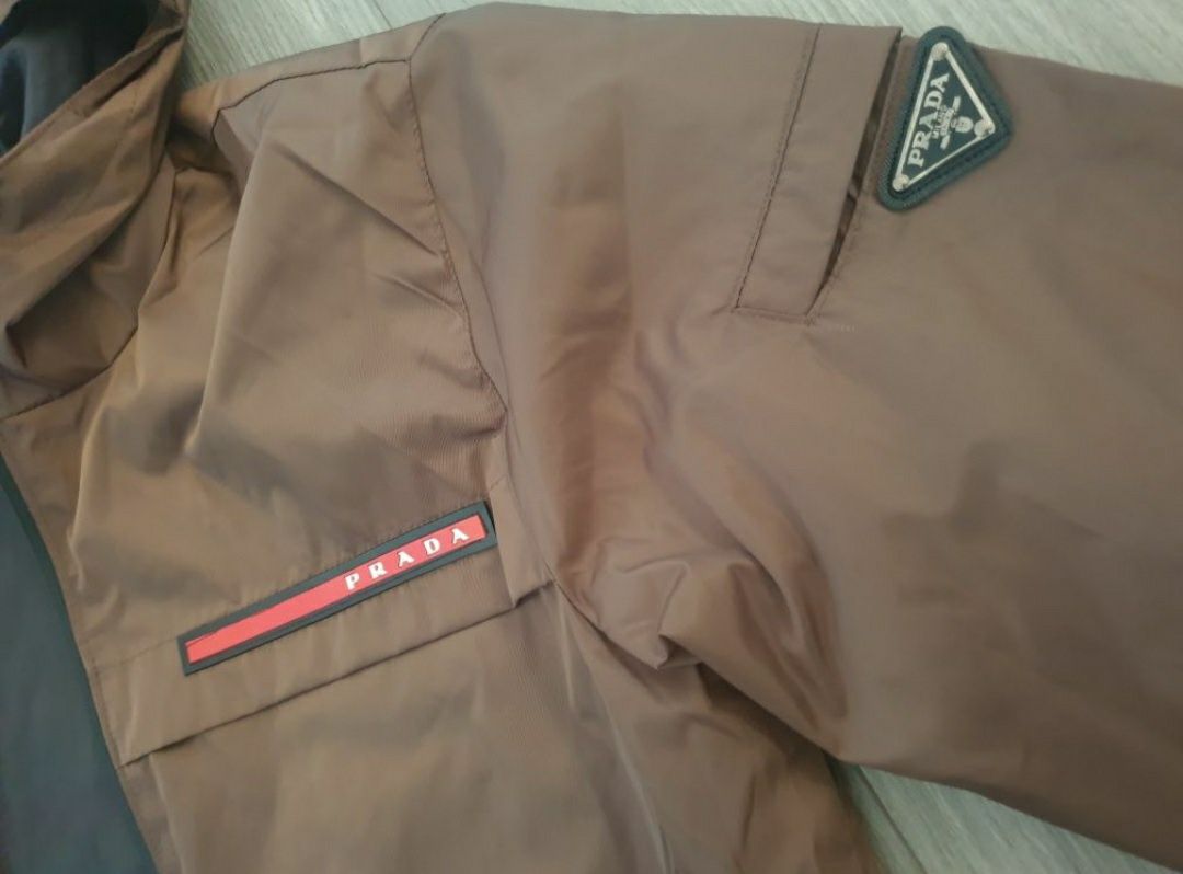 Kurtka męska 2XL khaki wiatrówka kaptur brązowa PRADA