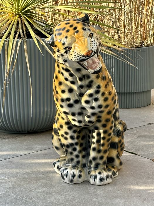 Duży Tygrys Leopard Figura Rzeźba ceramiczna Włochy lata 1960te Unikat