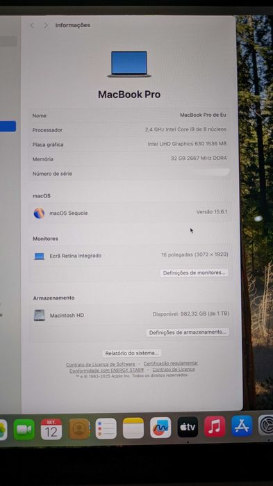 MacBook Pro 16" — i9 / 32GB / 1TB / Radeon Pro 5500M — Como Novo