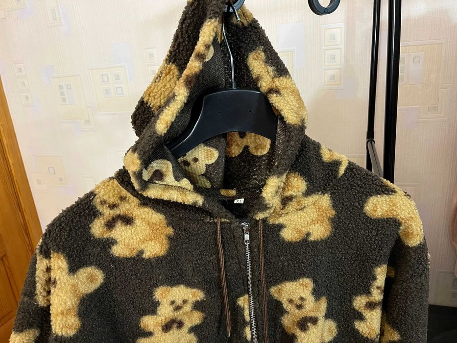 Теплая кофта медведи, мишки, на замке с капюшоном