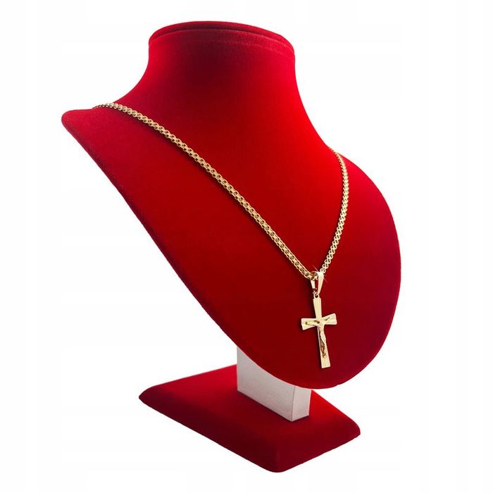 Pozłacany Łańcuszek Męski Bismark + Krzyżyk, Srebro Próba 925/585 + Gr