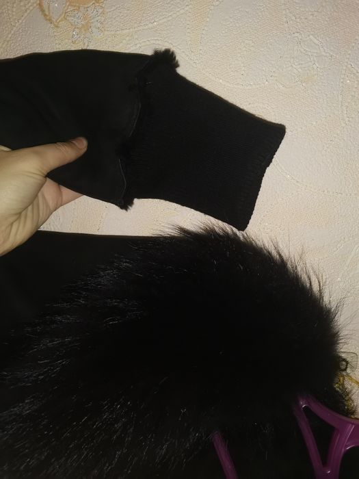 Дублянка натуральна чорна довга з песцом