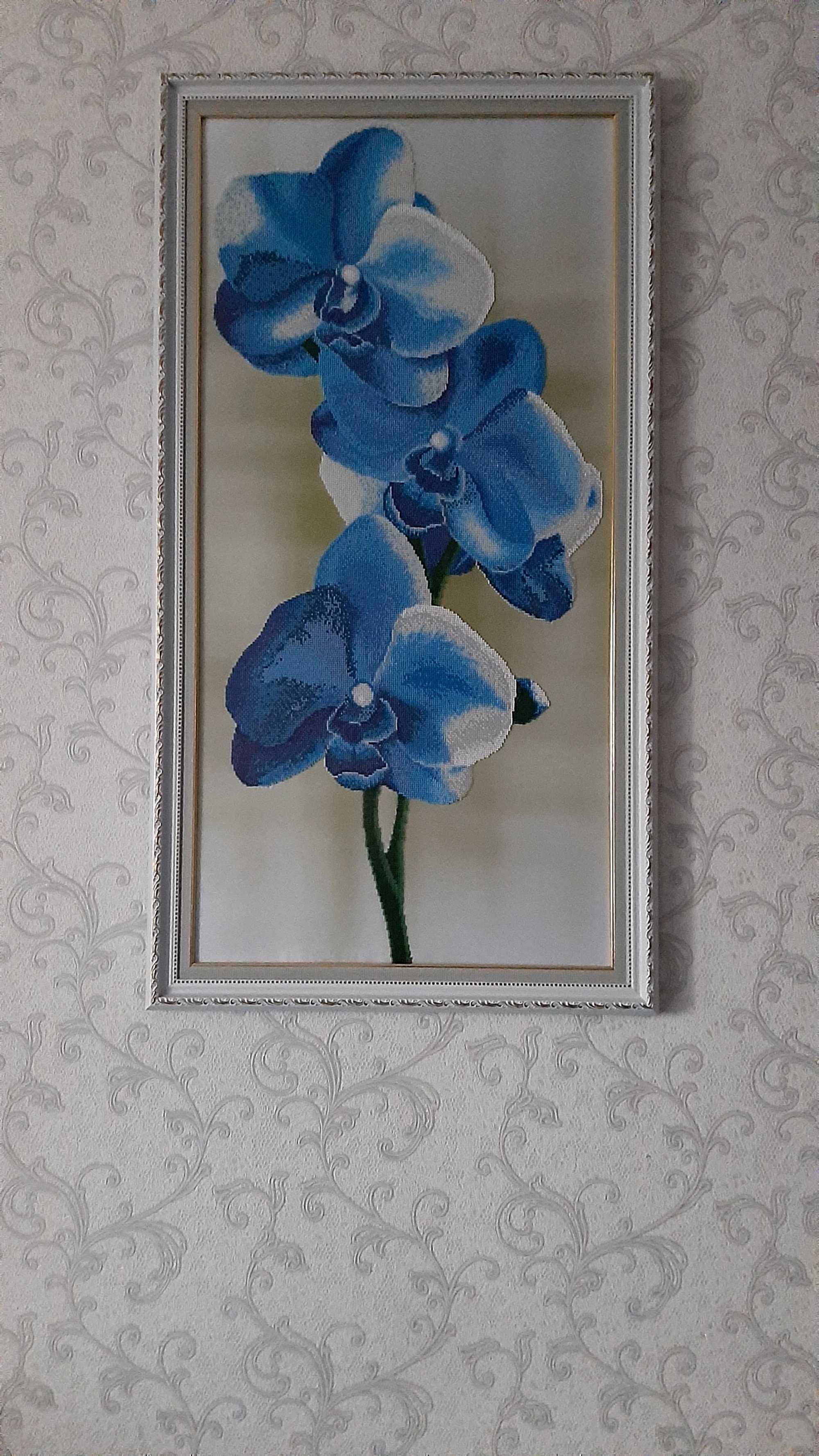 Картина вышита бисером синие орхидеи голубые цветы орхидея на подарок
